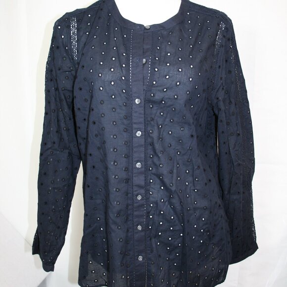 Talbots Eyelet Button Front Top Size Large - Picture 2 of 6